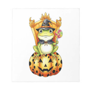 Halloween süßer Frosch auf Kürbis Notizblock