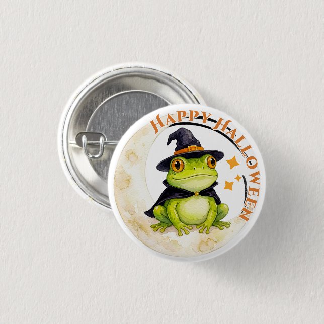 Halloween Süßer Frosch Kröte Hexe Button (Vorne & Hinten)
