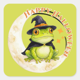 Halloween Süßer Frosch Kröte Hexe Grün Quadratischer Aufkleber
