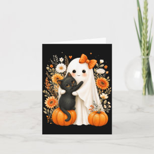 Halloween Süßer Geist Schwarze Katze Kürbis Floral Karte