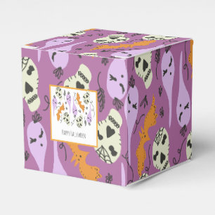 Halloween Süßer Geist Totenkopf Doodle Muster Lila Geschenkschachtel