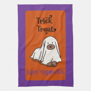 Halloween Süßer Whimsical Geist Hund Geschirrtuch