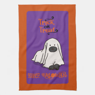 Halloween Süßer Whimsical Geist Hund Geschirrtuch