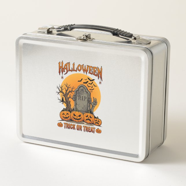 Halloween-Süßes-oder-Saures-Grabstein-Zombie-Hände Metall Brotdose (Vorderseite)
