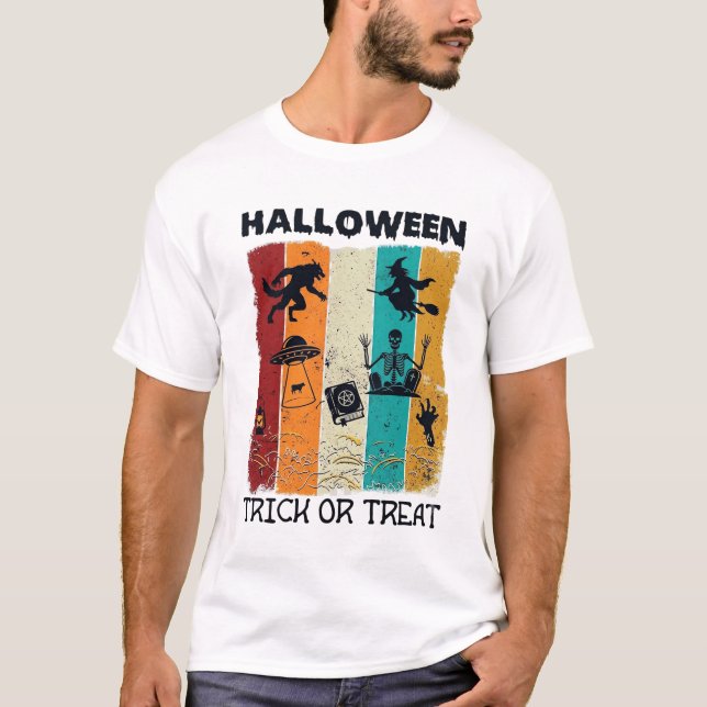 Halloween Süßes oder Saures Werwolf Hexe Skelett U T-Shirt (Vorderseite)
