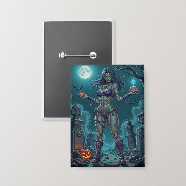 Halloween-Süßigkeit oder Zombie-Freundin mit Gehir Button (Vorderseite/Rückseite)