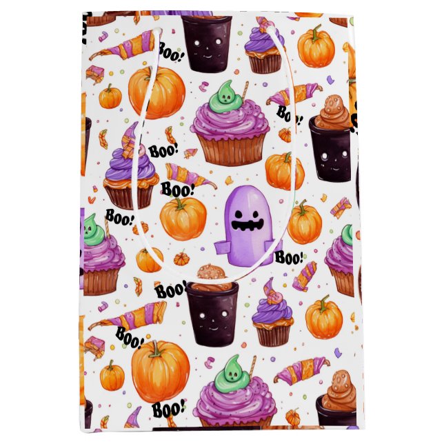 Halloween-Süßigkeiten, Leckereien und Jack-o-Later Mittlere Geschenktüte (Vorderseite)