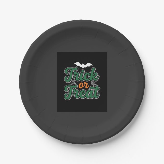 Halloween-Süßigkeiten oder Saures Fledermaus-Webde Pappteller (Vorderseite)