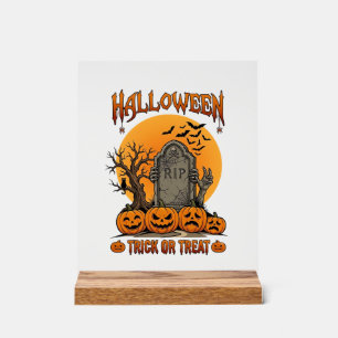 Halloween-Süßigkeiten-oder-Saures-Grabstein-Zombie Acrylschild
