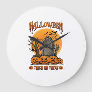 Halloween-Süßigkeiten-oder-Saures-Grabstein-Zombie Große Wanduhr