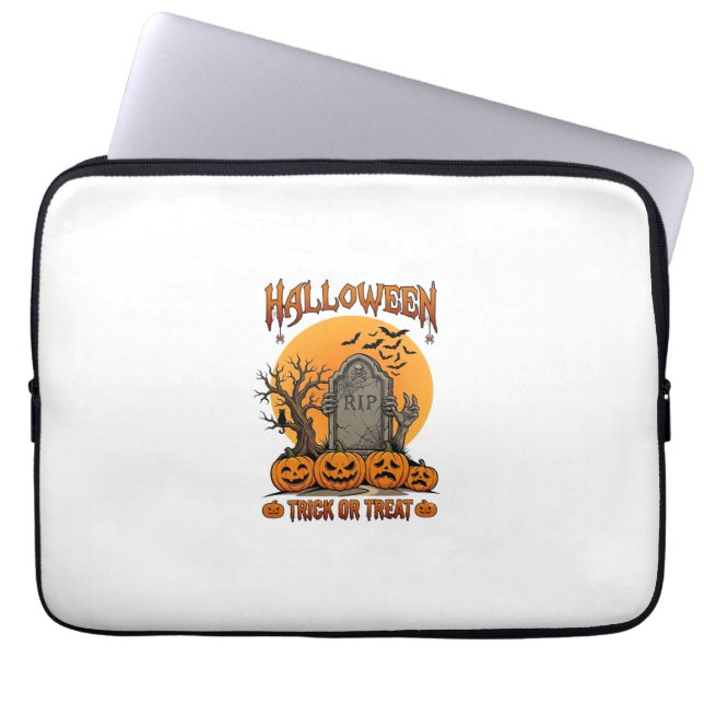 Halloween-Süßigkeiten-oder-Saures-Grabstein-Zombie Laptopschutzhülle (Vorderseite)