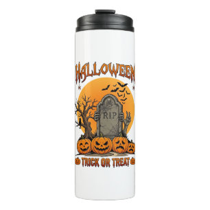 Halloween-Süßigkeiten-oder-Saures-Grabstein-Zombie Thermosbecher