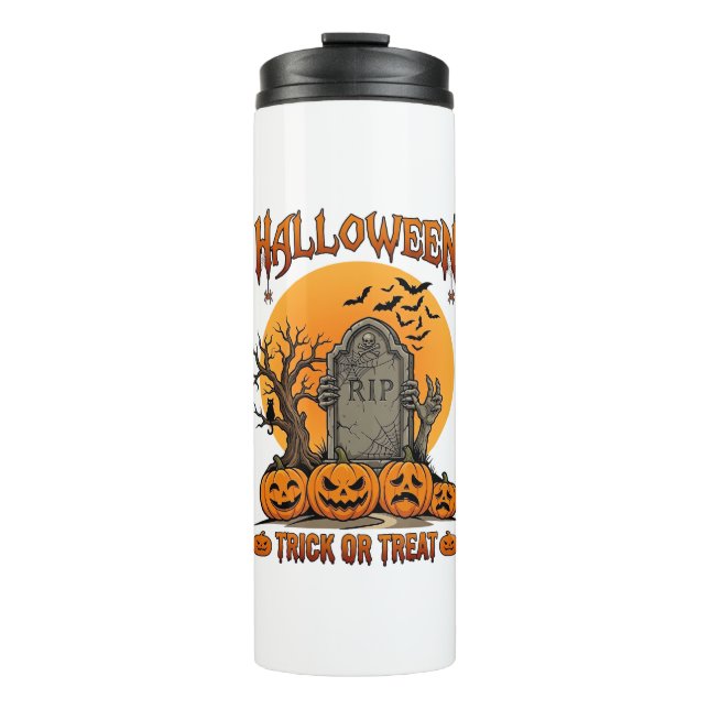 Halloween-Süßigkeiten-oder-Saures-Grabstein-Zombie Thermosbecher (Vorderseite)