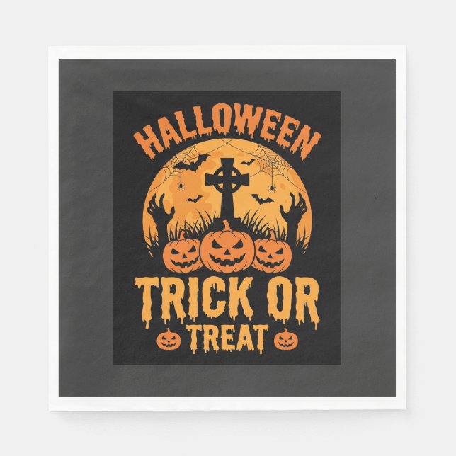 Halloween-Süßigkeiten oder Saures Kürbis-Friedhof- Serviette (Vorderseite)