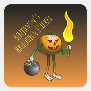Halloween-Süßigkeiten oder Saures Kürbis Quadratischer Aufkleber