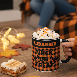 Halloween-Süßigkeiten oder Saures Orange & Schwarz Tasse