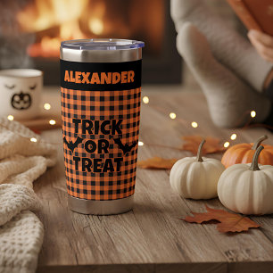 Halloween-Süßigkeiten oder Saures Orange & Schwarz Thermobecher