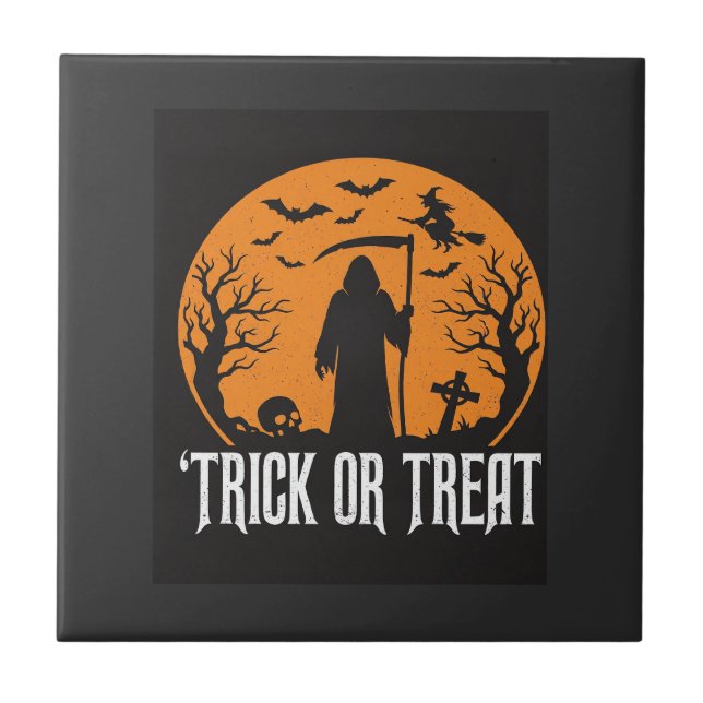 Halloween-Süßigkeiten oder Saures Sensenmann-Desig Fliese (Vorderseite)