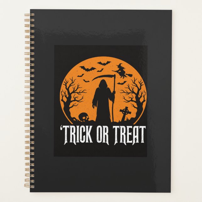 Halloween-Süßigkeiten oder Saures Sensenmann-Desig Planer (Vorderseite)