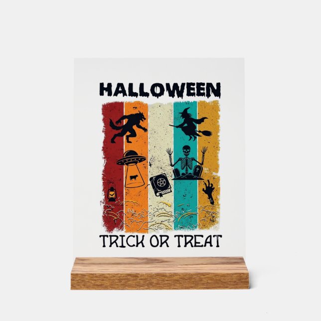 Halloween Süßigkeiten oder Saures Werwolf Hexe Ske Acrylschild (Vorderseite)