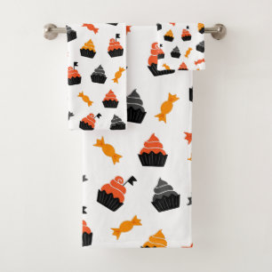 Halloween-Süßigkeiten und Kuchen-Muster Badhandtuch Set