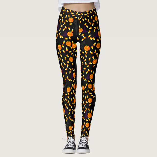 Halloween-Süßigkeits-Mais-Neuheits-Druck Leggings (Vorderseite)