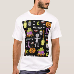 Halloween-Symbole, Vintages nahtloses Thema T-Shirt