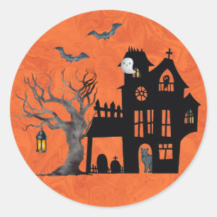Halloween-Szene eines Spukhauses  Runder Aufkleber