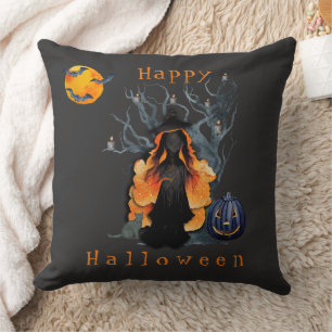 Halloween Szene Fiery Hexe im Mondlicht Kissen