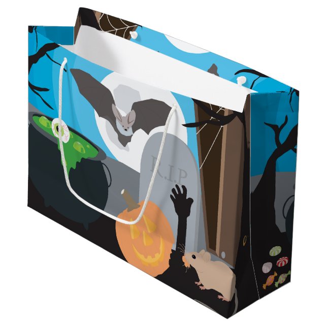 Halloween Szene Große Geschenktüte (Vorderseite Schrägansicht)