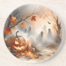 Halloween-Szene mit Kürbis und Geistern Getränkeuntersetzer