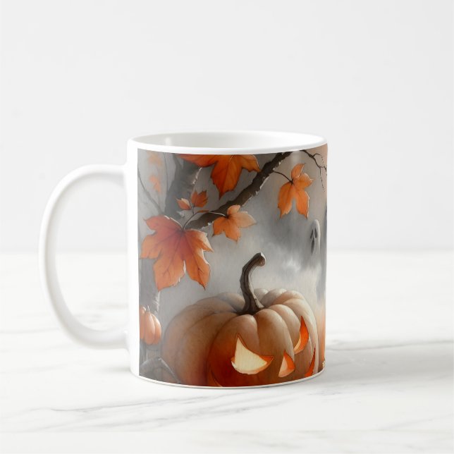 Halloween-Szene mit Kürbis und Geistern Kaffeetasse (Links)