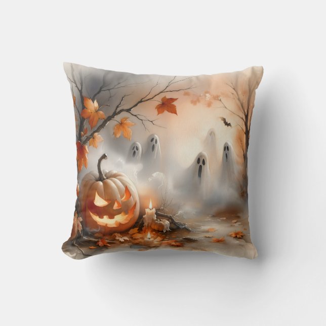 Halloween-Szene mit Kürbis und Geistern Kissen (Vorderseite)
