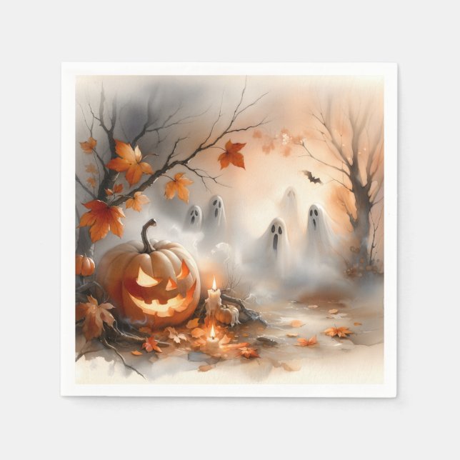 Halloween-Szene mit Kürbis und Geistern Serviette (Vorderseite)