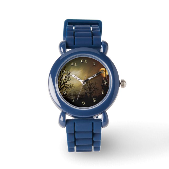 Halloween-Szene mit mystischem Schloss Armbanduhr (Vorderseite)