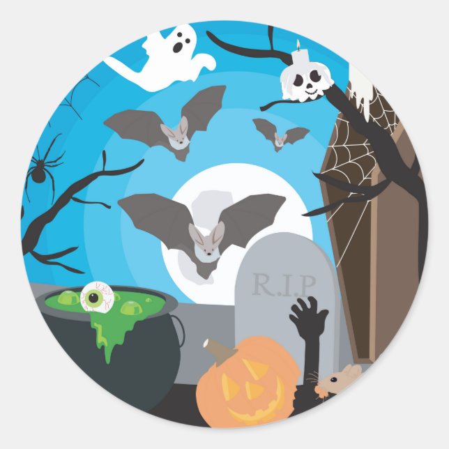 Halloween Szene Runder Aufkleber (Vorderseite)