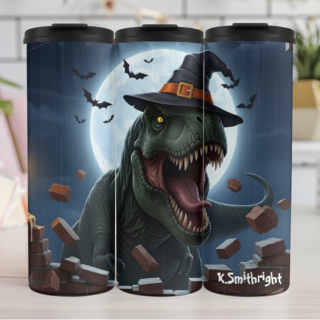 Halloween-T-Rex-Hexenhut-Fledermäuse Thermosbecher (Von Creator hochgeladen)