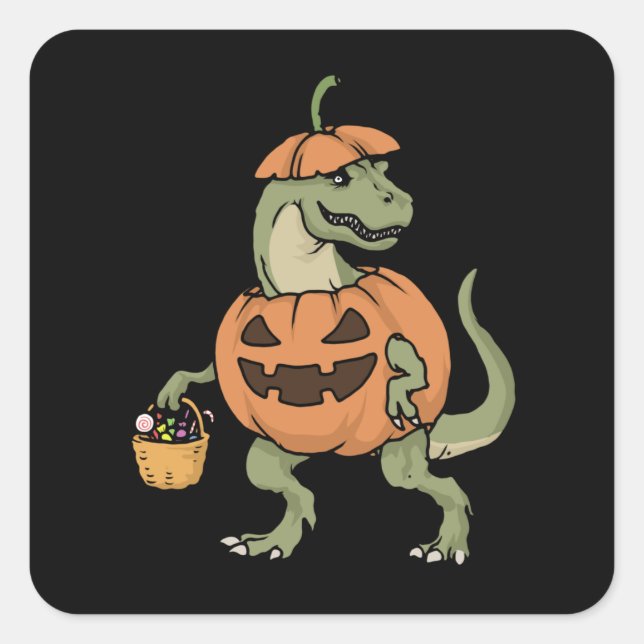 Halloween T Rex Jack O' Lantern Pumpkin T Rex Quadratischer Aufkleber (Vorderseite)