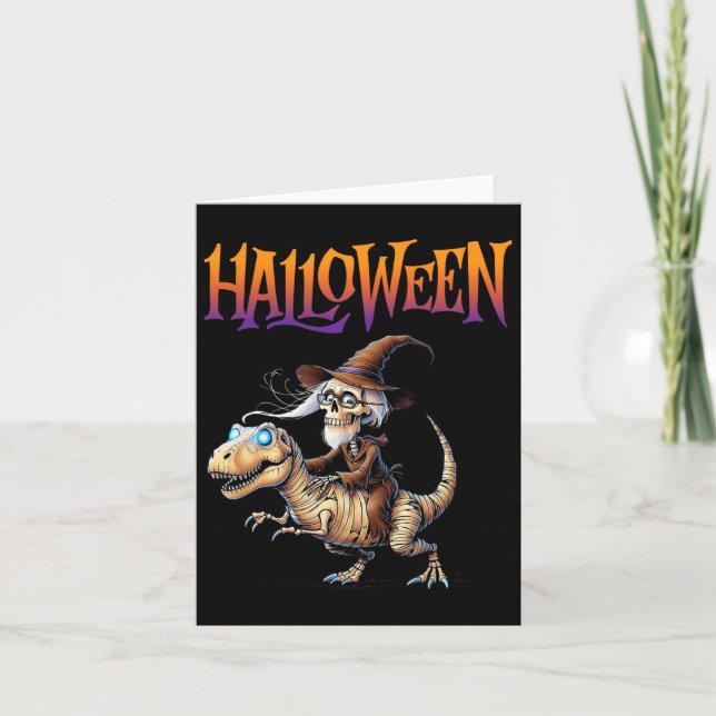 Halloween T-rex Skeleton Ride Karte (Vorderseite)