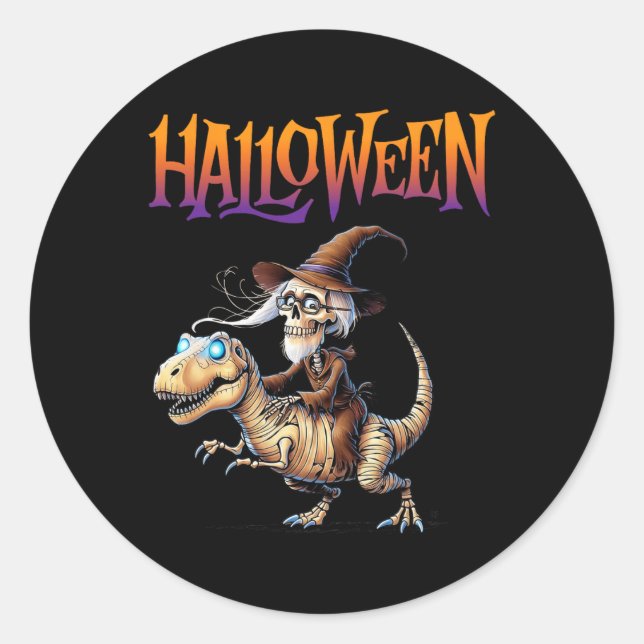 Halloween T-rex Skeleton Ride Runder Aufkleber (Vorderseite)