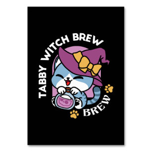 Halloween Tabby Cat - Hexenhut & Potion Art Tischnummer