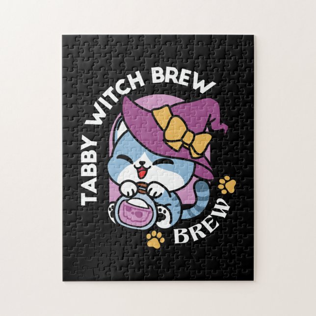 Halloween Tabby Cat – Witch Hat & Potion Art (Vertikal)
