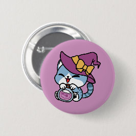 Halloween-Tabby-Katze – Hexenhut und Zaubertrank-K Button