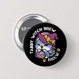 Halloween-Tabby-Katze – Hexenhut und Zaubertrank-K Button