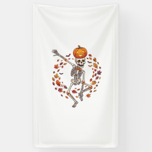 Halloween tanzendes Skelett Kürbiskopf Herbstlaub Banner