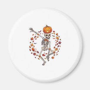 Halloween tanzendes Skelett Kürbiskopf Herbstlaub Magnet