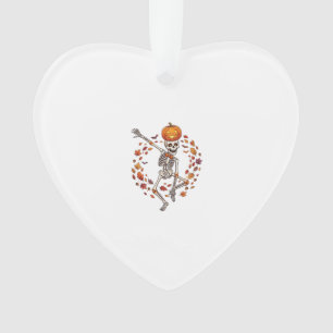 Halloween tanzendes Skelett Kürbiskopf Herbstlaub Ornament