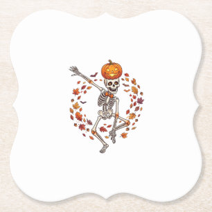 Halloween tanzendes Skelett Kürbiskopf Herbstlaub Untersetzer