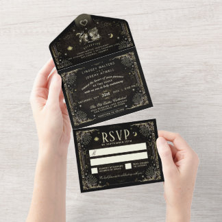 Halloween Tarot Black & Gold Wedding All in One I Einladung