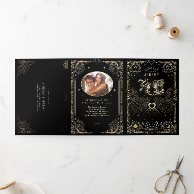 Halloween Tarot - DETAILS & UAWG MENU Tri-Falten Dreifach Gefaltete Einladung (Außenbereich)